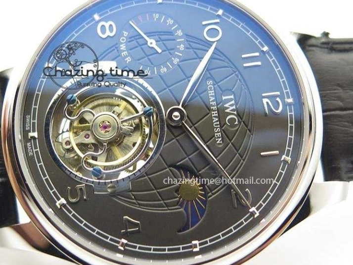 MIROTIME 0419 Portuguese Tourbillon Power Reserve Moonphase SS Black Dial On Black Leather Strap TechFriendly 7321
